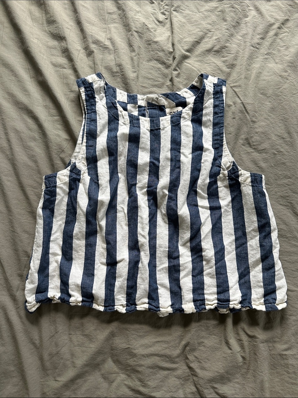 Pact Organic Womens Top Large Blue White Stripe Mariner The Canopy Button-Back
